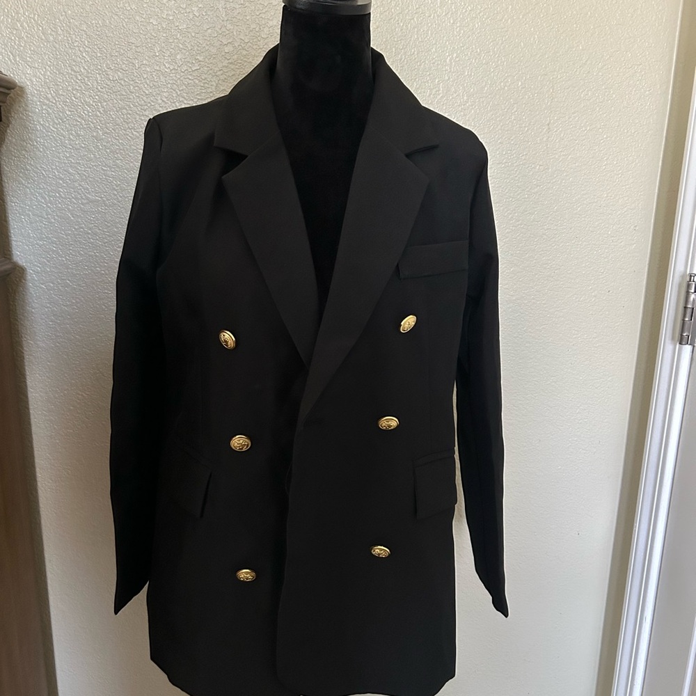 Black Double-Breasted Blazer with Gold Buttons (fits like a large)